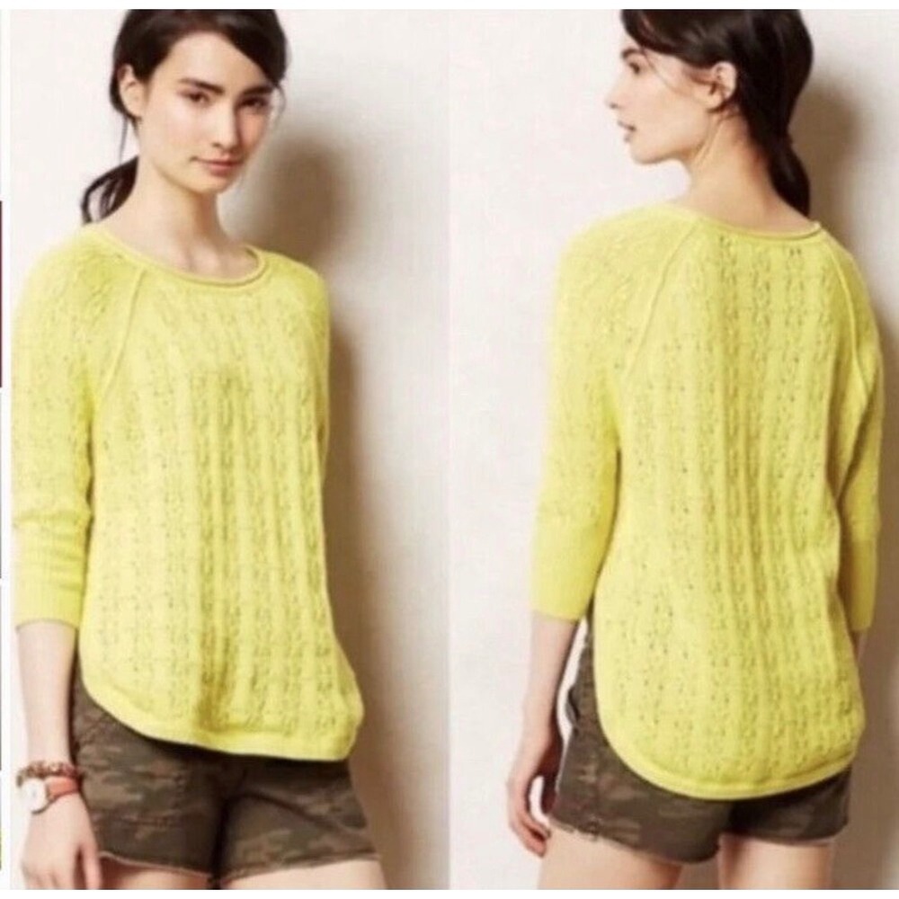Sparrow Anthropologie Sweater Women M Yellow Cable Knit Cotton‎ Minimalist Indie